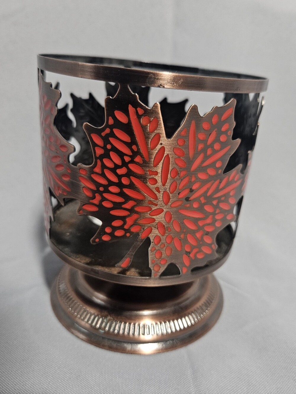 Bath & Body Works Seasonal Fall Autumn Halloween Leaf 3Wick Metal Candle Holder
